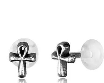 RA ANKH Labret Stud Silver 925 - Tragus Piercing - Medusa - Monroe - Madona 16g - 1.2mm