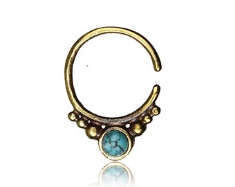 Turquoise Septum - Teardrop septum - Seamless nose ring - 8mm septum - Rook Piercing - Gold septum ring