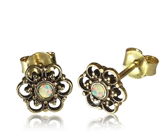 Opal Studs Earrings - Boho Piercing - Flower Earrings - Sun Stud Earrings - Sustainable Jewelry - Mandala - Gold earrings -  Lotus