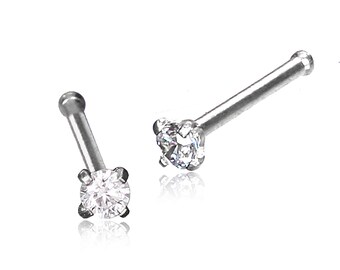 Tiny Diamond Silver Nose Pin Stud 20g - Zircon Crystal Gemstone - Surgical Steel 316L
