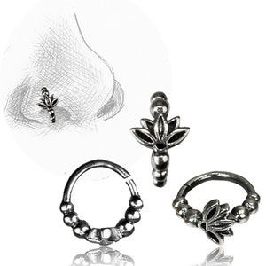 Piercing anneau narine Hoops - Fleur de lotus - Piercing anneau nez argent - Anneau de côté