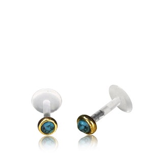 Turquoise labret - Flat back cartilage earring - Lip stud - Gold tragus earring - Labret jewelry - Medusa - Tragus Piercing - Conch Piercing