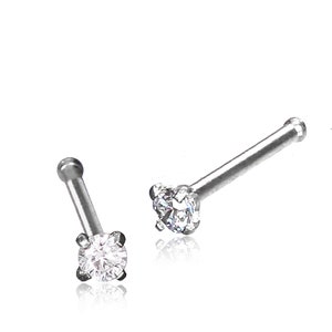 Tiny Diamond Silver Nose Pin Stud 20g - Zircon Crystal Gemstone - Surgical Steel 316L