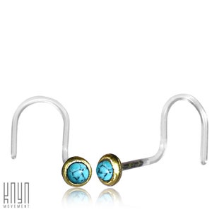 Turquoise nose piercings - Cute nose pin gold - Corkscrew 20 gauge nose ring stud - Gemstone cartilage piercings