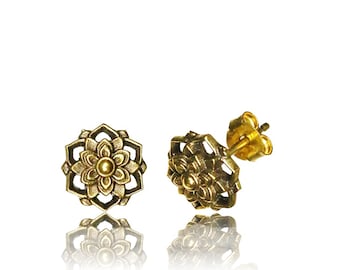 Flor de loto, Pendientes mandala geométricos, pendientes bohemios étnicos, pendiente flor india