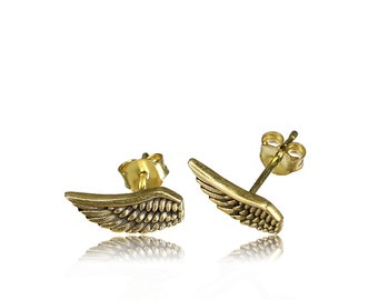 Pendientes de plumas Ala de ángel dorado - Pendientes de oro - Pendientes de niña elegante - Pendientes artesanales