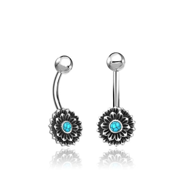 Turquoise belly ring - Silver belly piercing - Belly button jewelry - Belly button piercing - Belly button rings - Stomach piercing