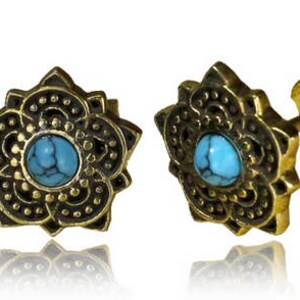 Lotus Flower Sun Tiny Stud Earrings Turquoise Jewelry Gold Huggie Earrings Mandala Unique Stud Earrings image 2