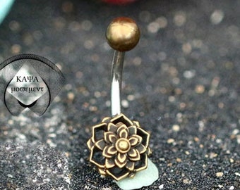 Succulent - Lotus flower - Gold navel ring - Belly button jewelry - Mandala - Belly button piercing - Belly button rings - Navel jewelry
