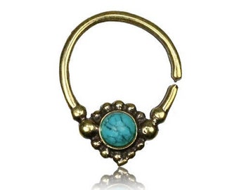 Turquoise septum - Nose piercing ring - 8mm septum - Sexy body jewelry - Thin nose ring - Septum - Indian nose ring - 18g - 1mm