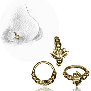 Lotus nose ring - Tiny helix hoop - Nose ring hoop - Indian nose ring - Gold nose ring - Nose ring - Helix piercing - 20g - 0.8mm