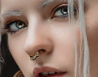 Brass Septum Clicker Ayahuasca Spirit - Psychedelic Shipibo Pattern for Festival Lovers, Alternative Fashion, Tattoos and Piercings