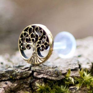 Tree of life Flat back cartilage earring Lip stud Gold tragus earring Labret jewelry Conch piercing Tragus Piercing Medusa image 2