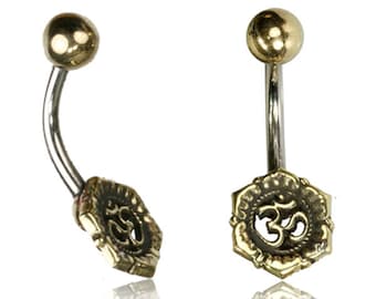 Om belly ring - Lotus belly ring - Gold navel ring - Belly button jewelry - Belly button piercing - Belly button rings - Stomach piercing