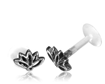 Lotus flower stud - Flat back cartilage earring -Lip stud- Gold tragus earring - Labret jewelry - Conch piercing - Tragus Piercing -Medusa