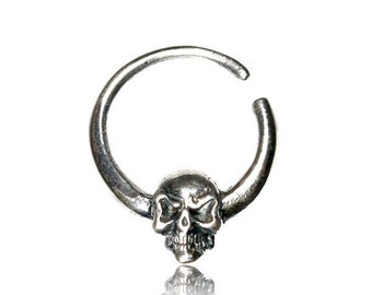 Skull - Pirate - Seamless nose ring - Sterling silver septum ring - Small nose ring - Helix piercing - Silver septum ring - Huggie earrings