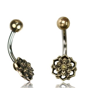 Piercing nombril Or Fleur de Mandala Piercing ventre Fleur de lotus Boho Piercing Barbell Acier chirurgical Bijoux nombril image 2