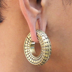 Hinged Hoop Ear Weights in Gold for Stretched Ears Rounded Expander Flesh Tunnels Gauged Earrings Tribal Body Jewelry image 2