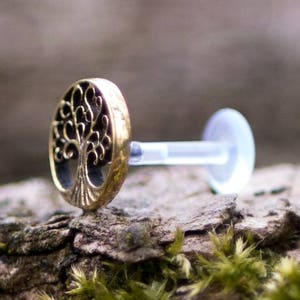 Tree of life Flat back cartilage earring Lip stud Gold tragus earring Labret jewelry Conch piercing Tragus Piercing Medusa image 3