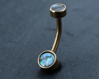 18k Navel Piercing & Gold Navel Ring: Sexy Belly Jewelry, Hypoallergenic, Boho-Chic Style, Abalone Shell Rings, Discreet Body Jewelry