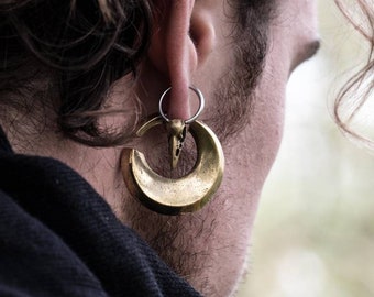 Pirate Earrings - Ear Hanger - Tunnel Hoops - Brass Hoop Hangers - Gold Ear Weights - Gold Hoop Earrings - Boho - 6ga - 4mm