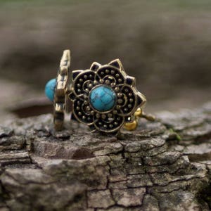 Lotus Flower Sun Tiny Stud Earrings Turquoise Jewelry Gold Huggie Earrings Mandala Unique Stud Earrings image 4