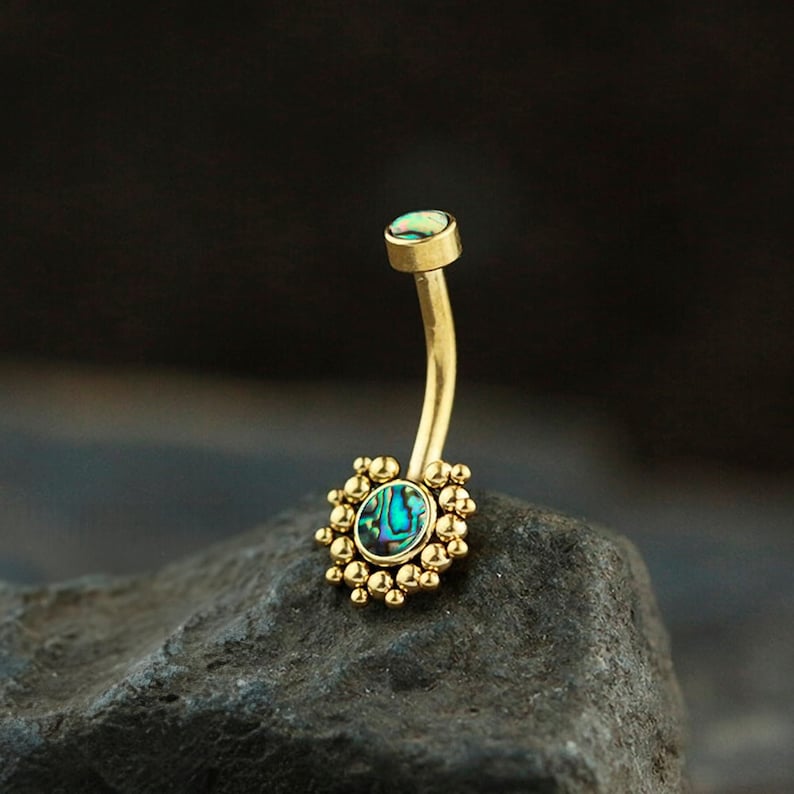 Solis Navel Piercing Geometric Golden Design Boho Shine with Abalone Shell image 1