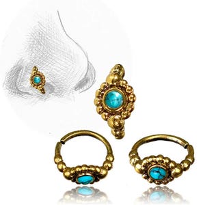Piercing nez opale - Pierre d'opale - Piercing anneau helix - Opale Bleu - Anneau nez doré - Piercing turquoise - Anneau piercing nez -