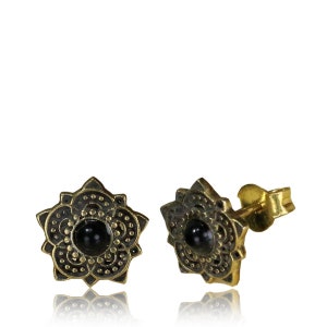 Lotus Flower Sun Tiny Stud Earrings Turquoise Jewelry Gold Huggie Earrings Mandala Unique Stud Earrings image 5