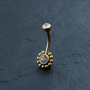Triple Crystal CZ Belly Button Ring - 14g Surgical Steel Navel Bar - Silver