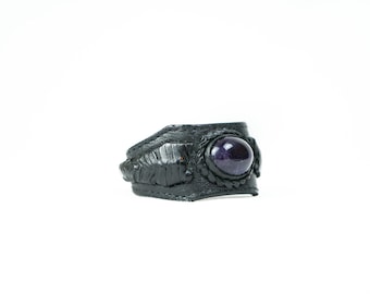 Statement bangle - Leather bracelet mens - Snake bangle - Gemstones - Dragon bracelet - Gothic bracelet - Alternative style