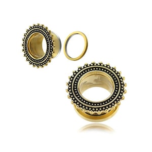 Flesh Tunnel piercing - Ear gauges - Stainless steel plug - Gold gauges - 19mm plug - 2g gauges - 0 gauge ear