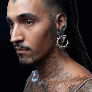 Biomechanical Cyborg Keyhole Ear Weights | White Brass Ear Hangers | Tribal Gothic Ear Weights| Hr Giger Earrings | 0ga - 8mm Tunnel Hoops