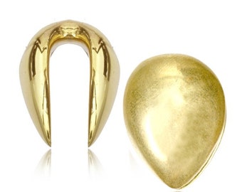 Brass Ear Weights - Weighted Earrings - Keyhole Ear Weights - Teardrop Plug - Ear Plugs 9/16ga - Ear Weights Gold - 16mm