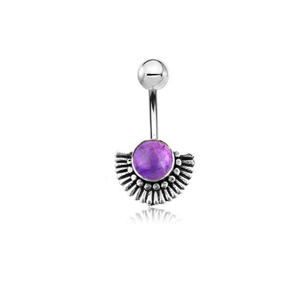 Nala Navel Jewelry - Inca-Inspired Half-Moon Design with Central Purple Amethyst - 316L Surgical Steel - Boho Ethnic Essence
