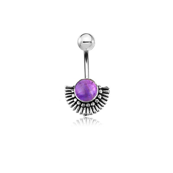 Joyería de ombligo Nala - Diseño Inca Media Luna con Amatista Violeta Central - Acero quirúrgico 316L - Esencia Étnica Boho