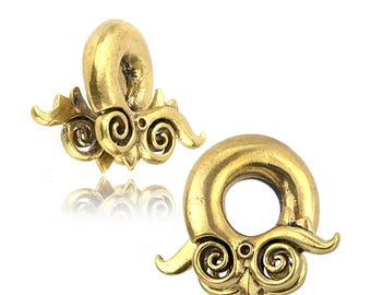 Pesa de latón para oreja, dilatador pesado de 10 mm, joyería tribal, dilatadores étnicos, piercing corporal único con mandala dorado