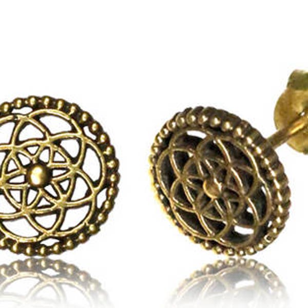 Flower Of Life - Spiritual Earrings - Ethnic Earrings - Mandala Earrings - Sacred Geometry - Gold Earrings - Mandala Ear-studs