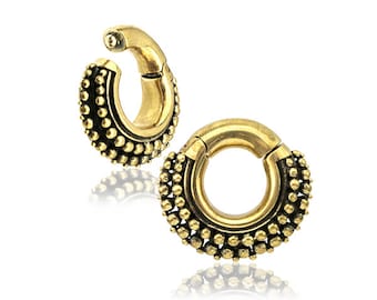 Etnisch tribal expander gewicht in goud messing, 6mm kwab expander pluggen, grote creoolse oorbel, gouden brancard piercings