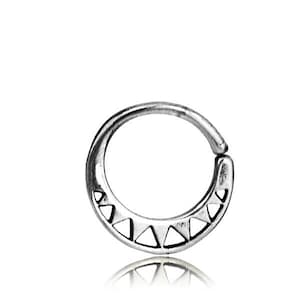 Silver Tribal Triangle Septum Ring for Nose and Ear Piercings