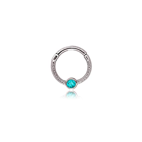 Septum clicker Minimaliste en Acier Inoxydable 316L Finition Argent avec Turquoise - Élégance pour Nez, Tragus, Lobe - Design Subtil 1,2mm