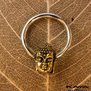 Buddha Hoop earrings with charm Body Jewelry Small Hoop Septum Nipple Piercing Nipple jewelry Buddha head 18g, 16g, 14g image 3