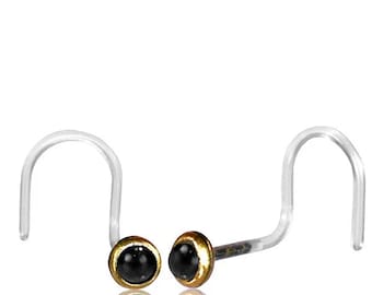 Silver Nose Stud 20g With Onyx Gemstone - Indian nose ring piercing