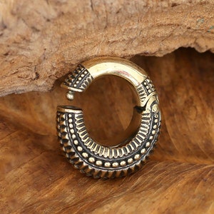 Hoop Clicker Ear Weights - Tribal Gold Ear Hangers - Tunnel Hoops - Stretched Lobes 8mm / 0g - Oxidized jewelry
