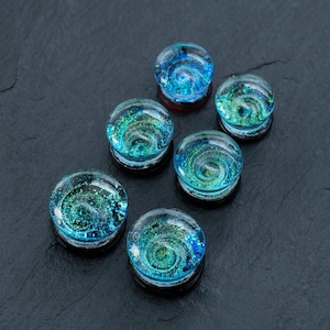 Handmade Blue Cosmic Ear Plugs - Unique Celestial Body Jewelry for Stretching - Spiral Gauges, Double Flare Tunnels, 12mm-16mm Flesh Plugs
