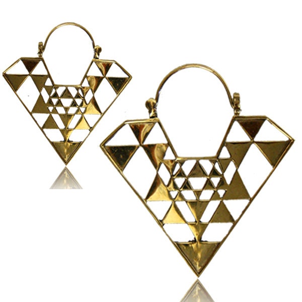 Merkaba - Edgy Gold Earrings - Sacred Geometry - Unique Cool Earrings For Tunnels - Mandala - Boho Earrings - Geometric Earrings