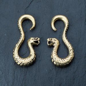 Rattlesnake Gold Ear Weights, Rattlesnake Plugs, Ear Hangers Dangles for Stretched Ears, Snake Brass Ear Weights