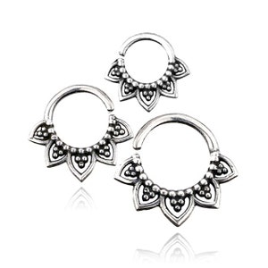 Lotus flower septum - 6mm septum - Silver nose hoop - Rook piercing jewelry - Tragus piercing - Helix jewelry