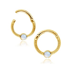 Setto per piercing al naso con pietra preziosa opale bianco oro - anello inferiore per piercing all'orecchio elicoidale originale 8 mm - corpo mod