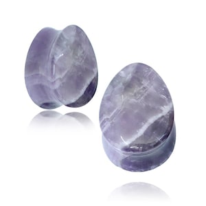 Plug a goccia in pietra di ametista - Diffusore da 14 mm - Diffusore per orecchie da 10 mm - Pietra semipreziosa - Pietra viola - Diffusore per orecchie da uomo